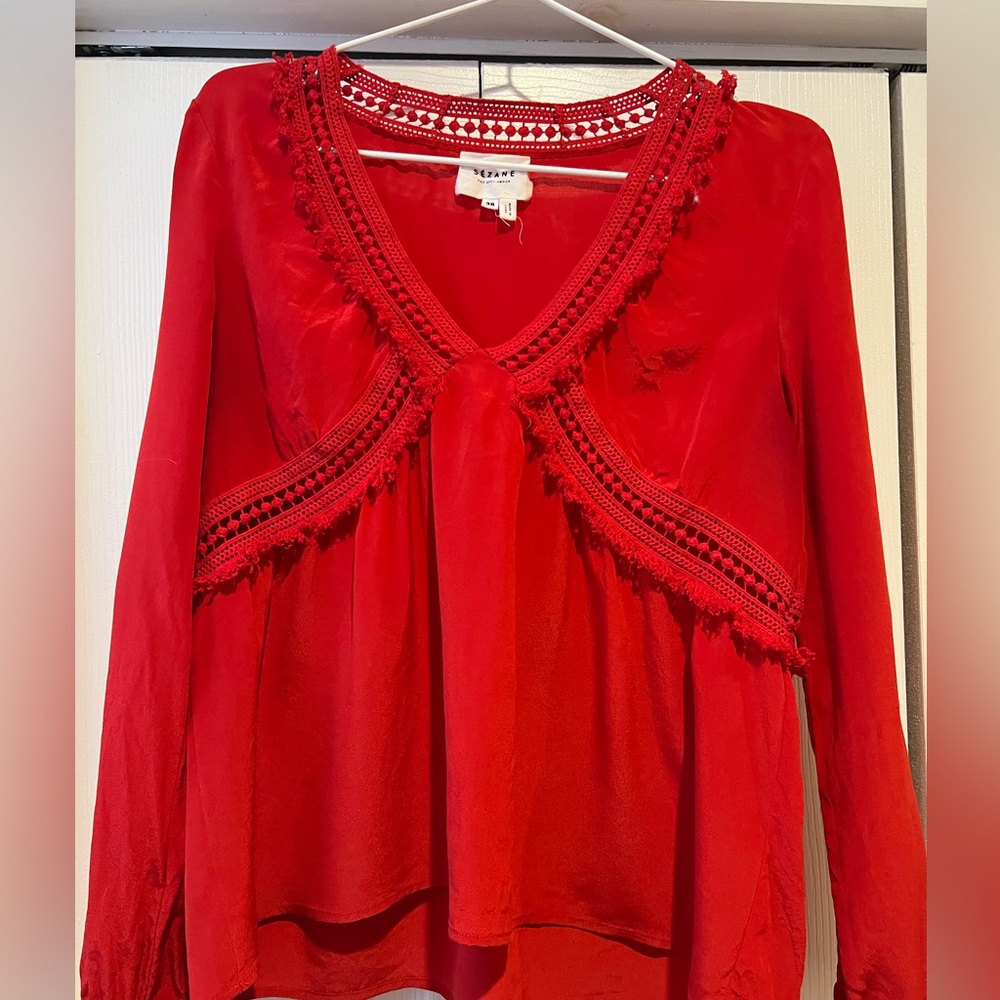 Sezane Red Silk Blouse size 4